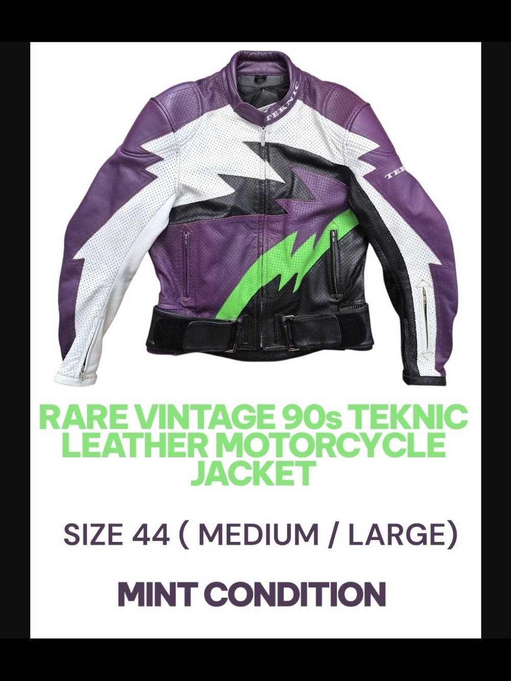 ✨️RARE Vintage 90s Teknic Heavy Armor Leather Moto Racing Jacket✨️- Purple/Green